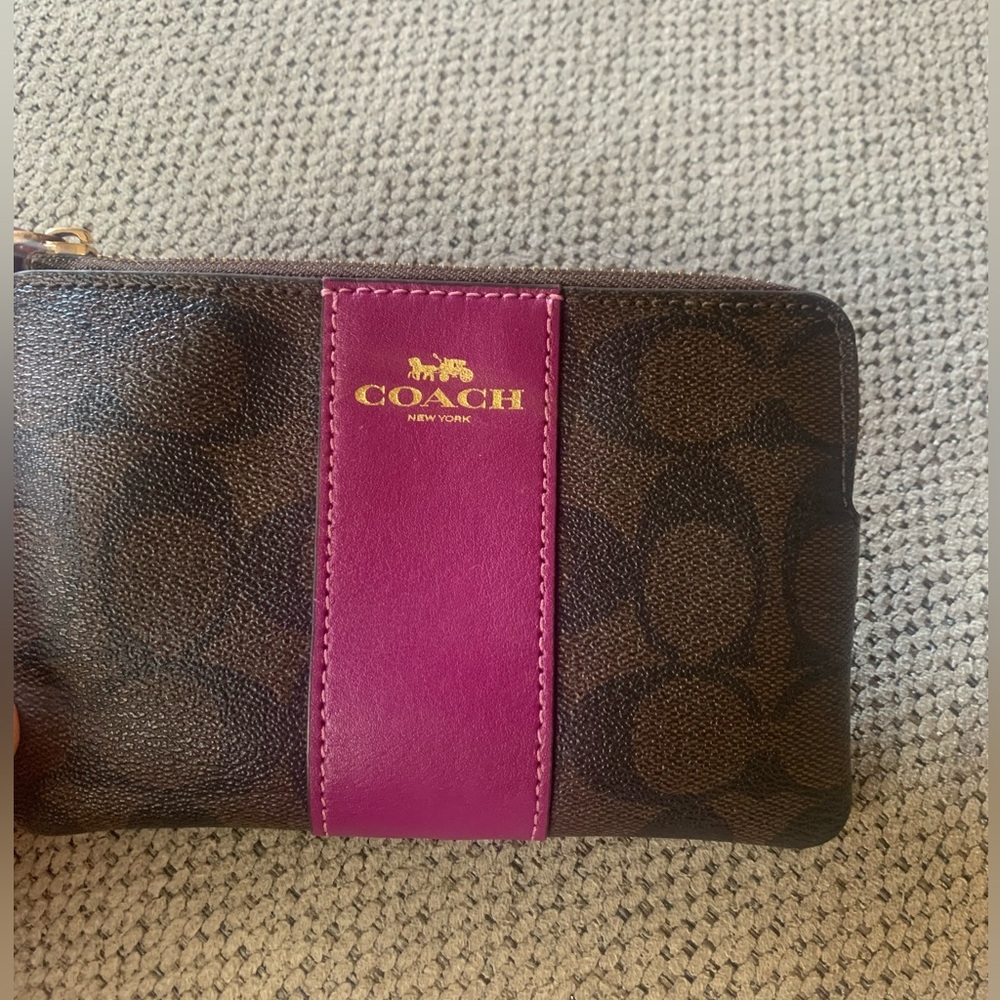 Coach Brown and Magenta Wristlet